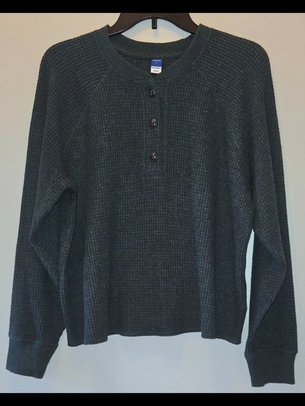 Dak Green Waffle Knit Womens Henley with Button Placket